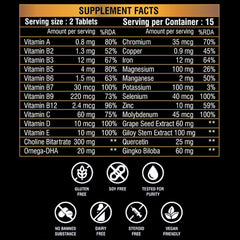 ALPHA MEN Multivitamin - 26 Vitamins & Minerals, Amino Acids & Anti-Oxidants (Grapeseed Extract, Quercetin, Omega 3 DHA)