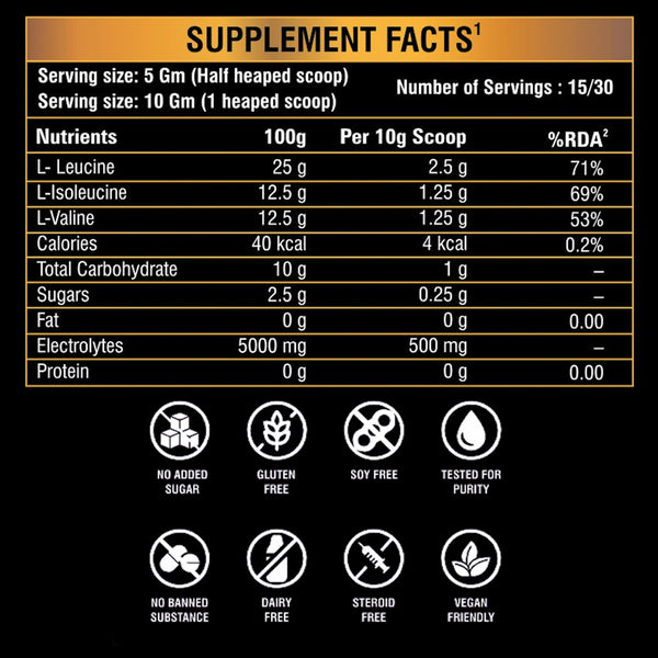 BCAA Power | 5g BCAAs per Serve (2:1:1) | Intra & Post-Workout Muscle Recovery, Endurance & Energy | Sugar-Free · Caffeine-Free · Vegetarian