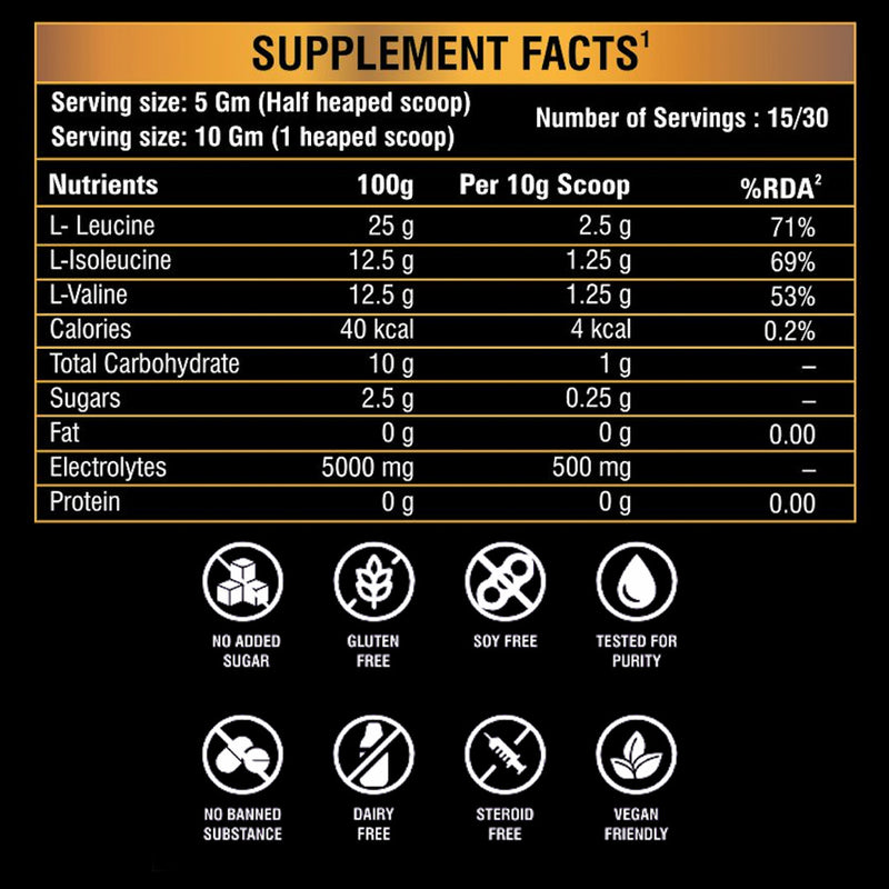 BCAA Power | 5g BCAAs per Serve (2:1:1) | Intra & Post-Workout Muscle Recovery, Endurance & Energy | Sugar-Free · Caffeine-Free · Vegetarian