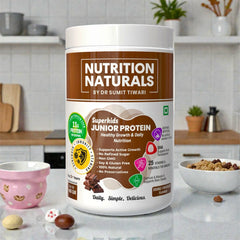 Nutrition Naturals Superkids Junior Protein Powder 400g | 2-9 Years | No Refined Sugar | 23 essential Vitamin & minerals, DHA | 11g Protein per serving | Supports Overall Health, Growth & Boosts Immunity | Health Drink for kids, Double Chocolate Flavour