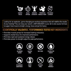 Limit Breaker Pre-Workout with Citrulline, Creatine, Arginine AAKG, Beta-Alanine, Caffeine, Taurine