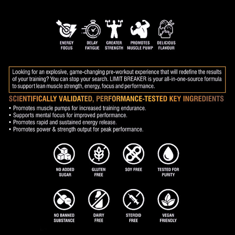 Limit Breaker Pre-Workout with Citrulline, Creatine, Arginine AAKG, Beta-Alanine, Caffeine, Taurine
