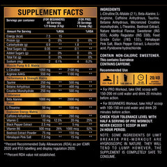 Limit Breaker Pre-Workout with Citrulline, Creatine, Arginine AAKG, Beta-Alanine, Caffeine, Taurine